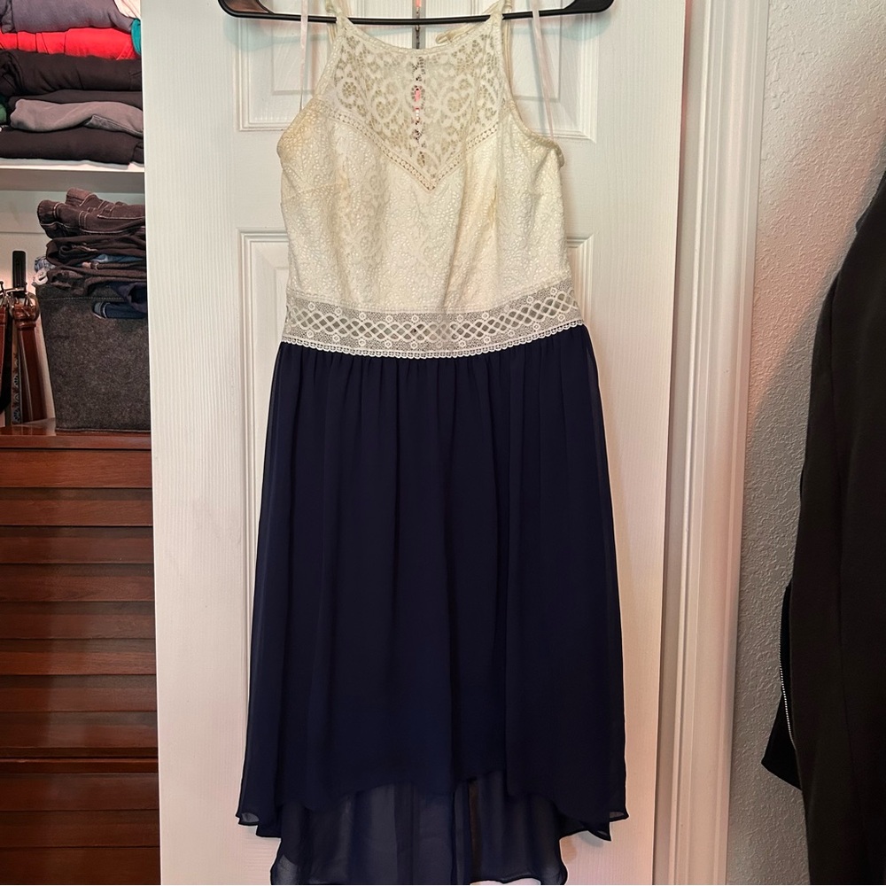 Blue and white dress